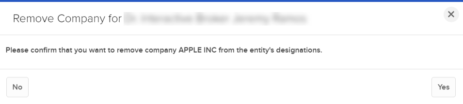 The confirm remove designations panel in client portal. 